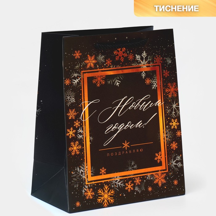 

Пакет Дарите Счастье Поздравляю с Новым годом! 18  23  10 см, Черный