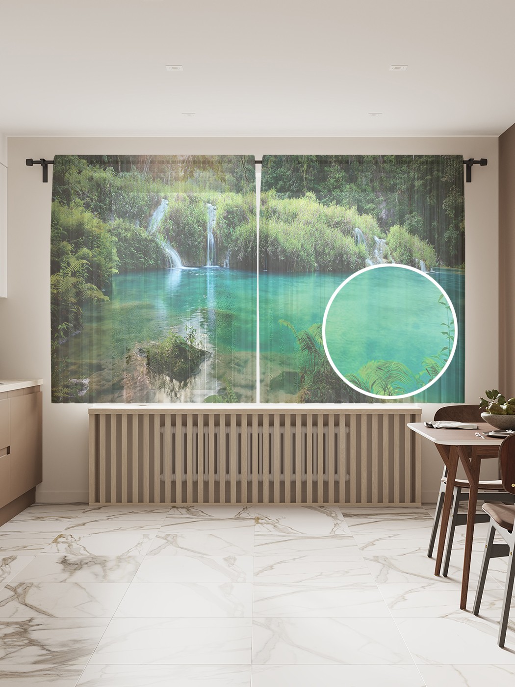 

Фототюль JoyArty "Озерные водопады", 145x180 см (2 полотна со шторной лентой + 50 крючков), Озерные водопады