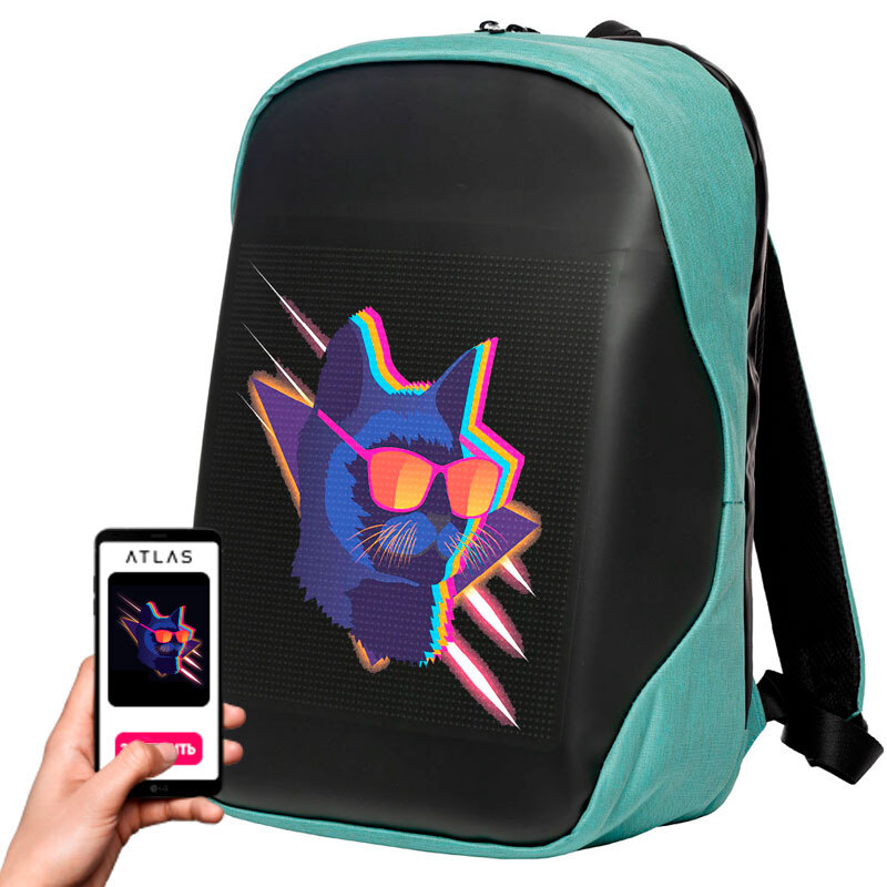 

Рюкзак с LED экраном Atlas Neo цвет бирюзовый (PowerBank в комплекте), Черный, Neo