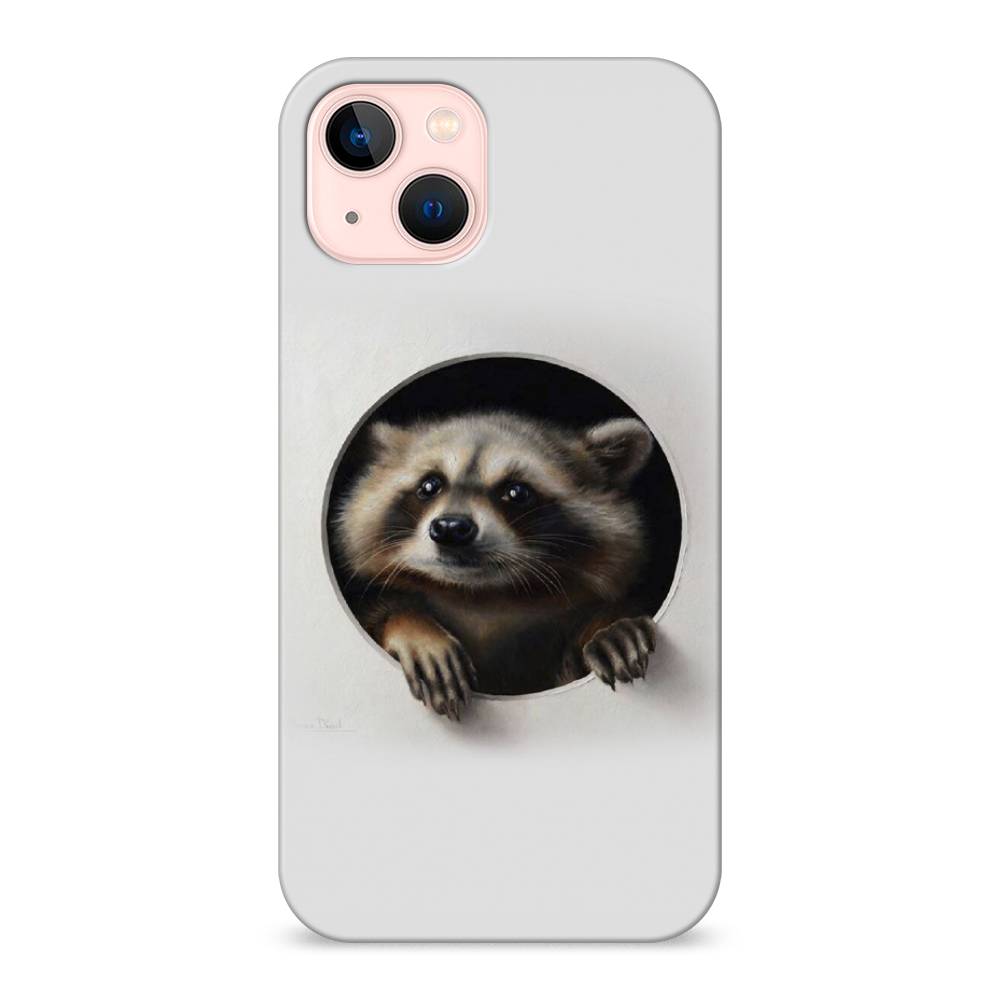 

Пластиковый чехол "Любопытный енот" на Apple iPhone 13, 14220-1