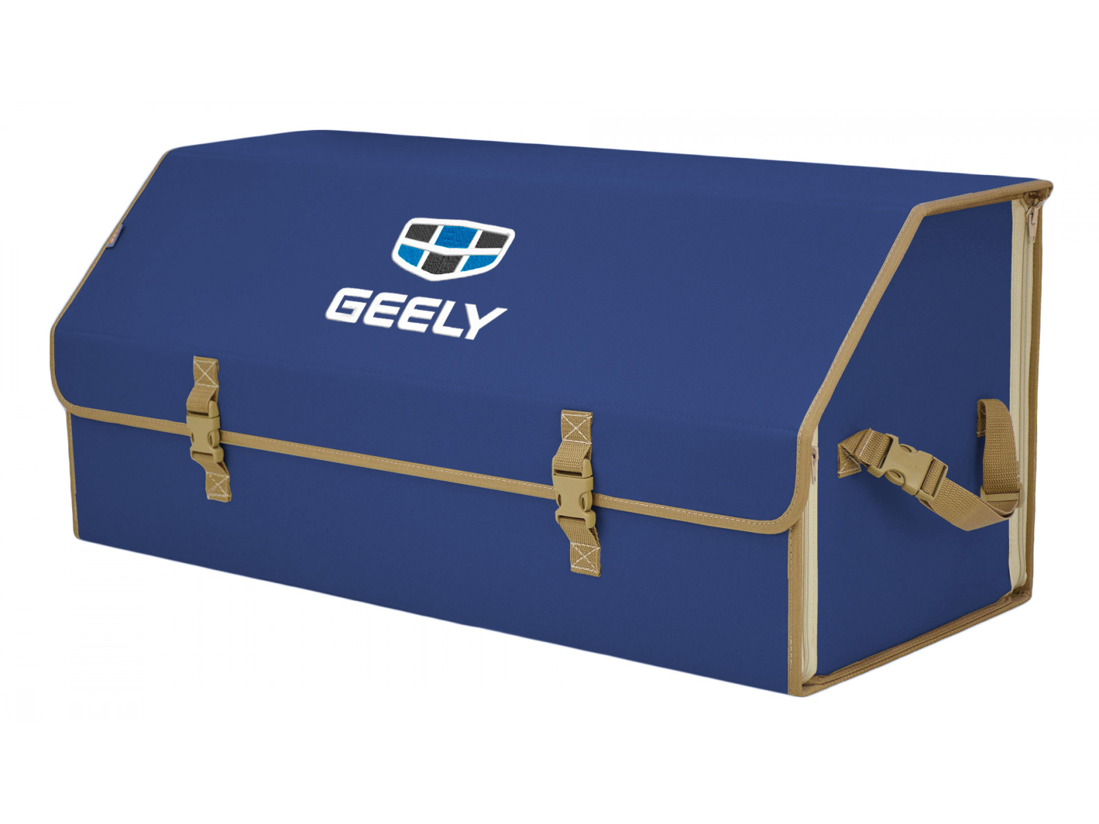 

Органайзер-саквояж в багажник "Союз" (размер XXL). Цвет: синий с бежевой окантовкой и выши