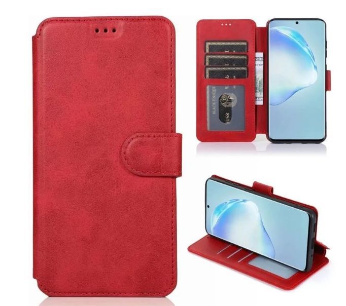 

Чехол книжка для Realme C55 кожаный красный с магнитной застежкой, Чехол книжка для Realme C55 кожаный