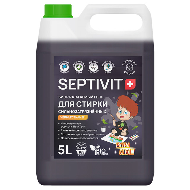 фото Гель для стирки septivit premium сильно загрязненных черных тканей 5л