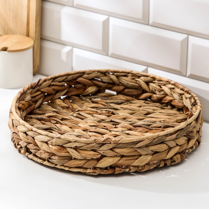 

Корзинка для подачи Доляна Камыш, d 32 см, из соломы, цвет бежевый