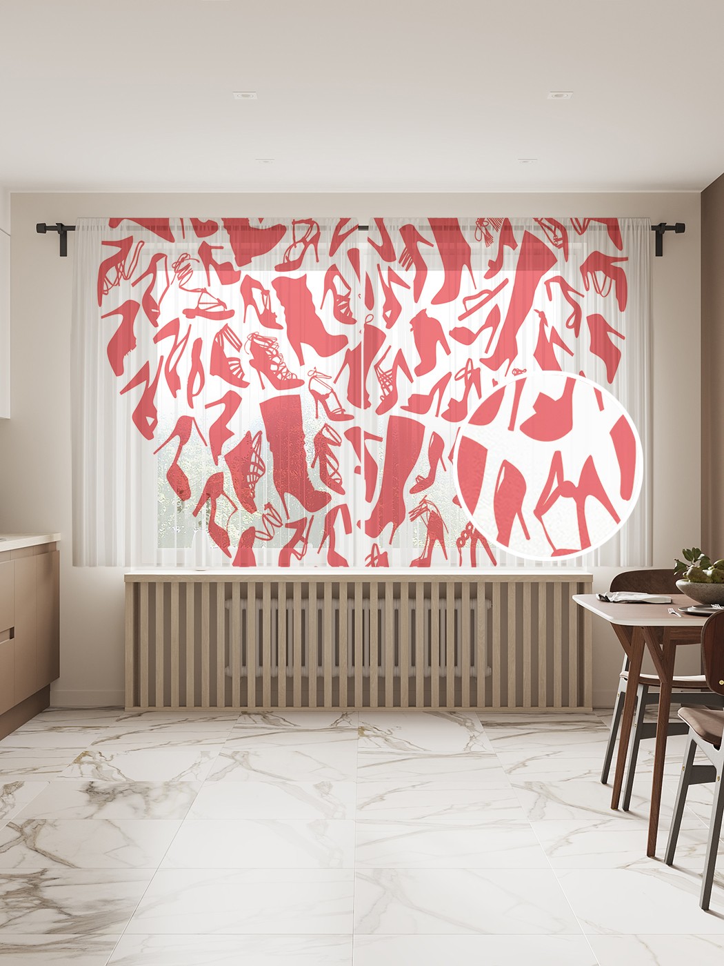 

Фототюль JoyArty "Женские каблучки в сердце" 145x180см, 2 полотна, лента, 50 крючков, Женские каблучки в сердце