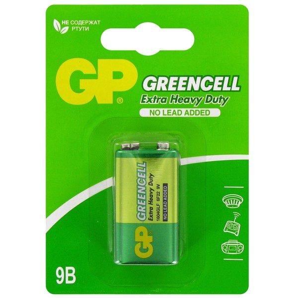 

Батарейка GP Greencell 6F22-1BL 1604G-2CR1 1 шт