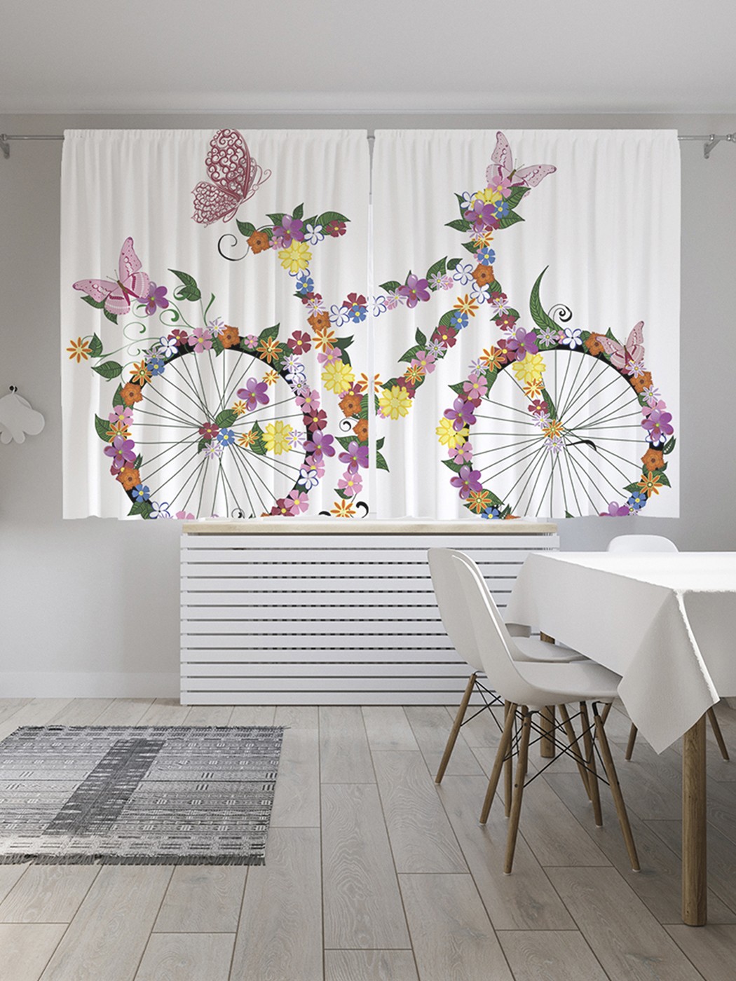 фото Шторы под лён «цветочный велосипед с бабочками», серия oxford delux, 290х180 см joyarty