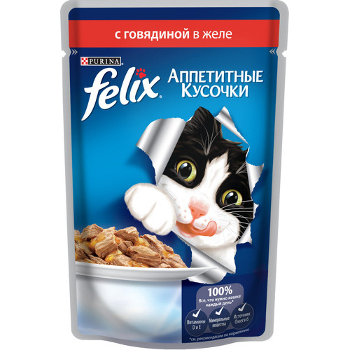 фото Влажный корм для кошек felix аппетитные кусочки, говядина, 85г