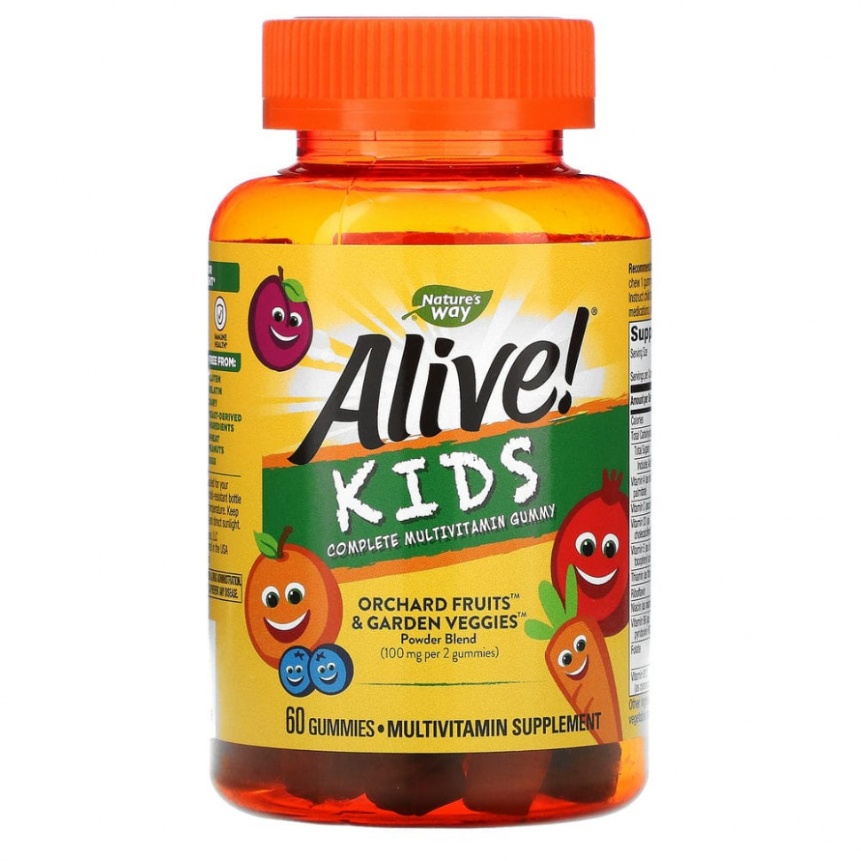 

Мультивитамины Nature's Way, Alive, для детей, вишня, апельсин и виноград, 60 конфет