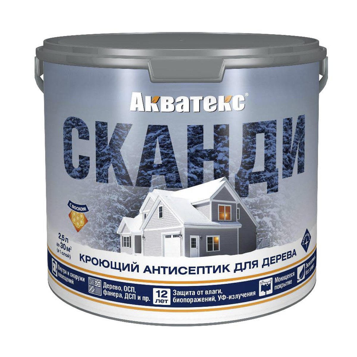 

Антисептик для дерева Акватекс Сканди 65110, кроющий, полуматовый, 2,5 л, имбирь