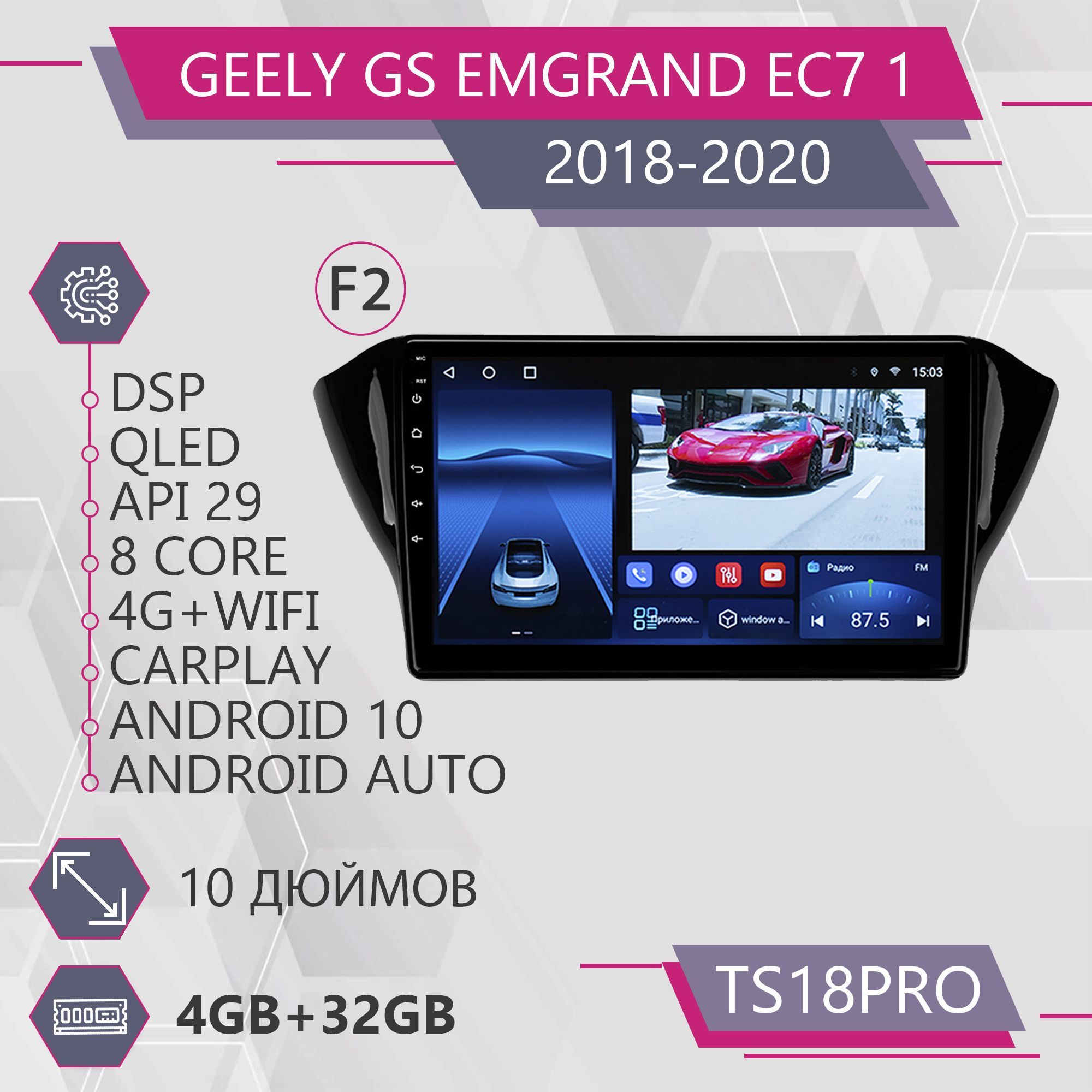 Магнитола Точка Звука TS18Pro для Geely GS Emgrand EC7 1 / Джили Эмгранд 4+32GB 2din