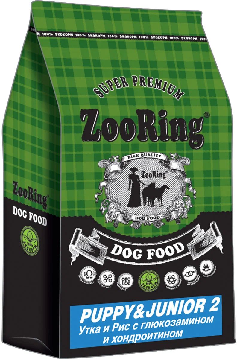 

Сухой корм для щенков ZooRing Puppy-Junior 2, утка и рис, 2 кг
