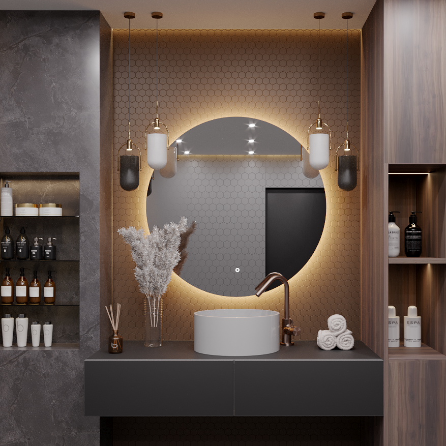 Зеркало круглое парящее AuraMira Муза D70 для ванной с тёплой LED-подсветкой зеркало амадей большое