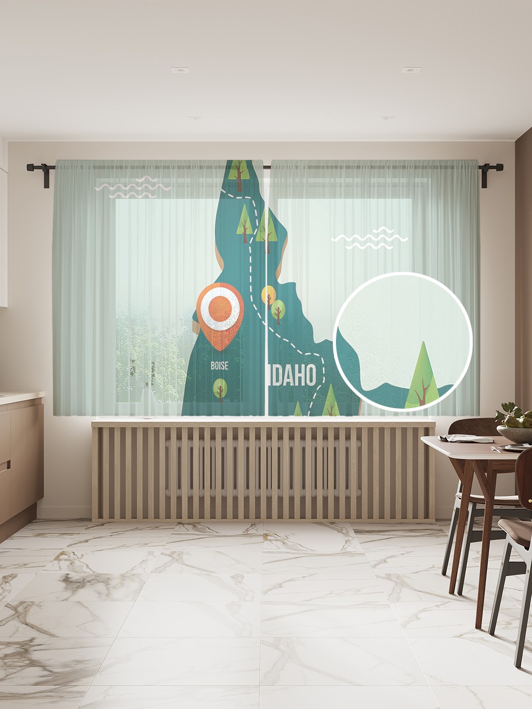 

Фототюль JoyArty "Векторная карта Айдахо" 145x180см, 2 полотна, лента, 50 крючков, Векторная карта Айдахо