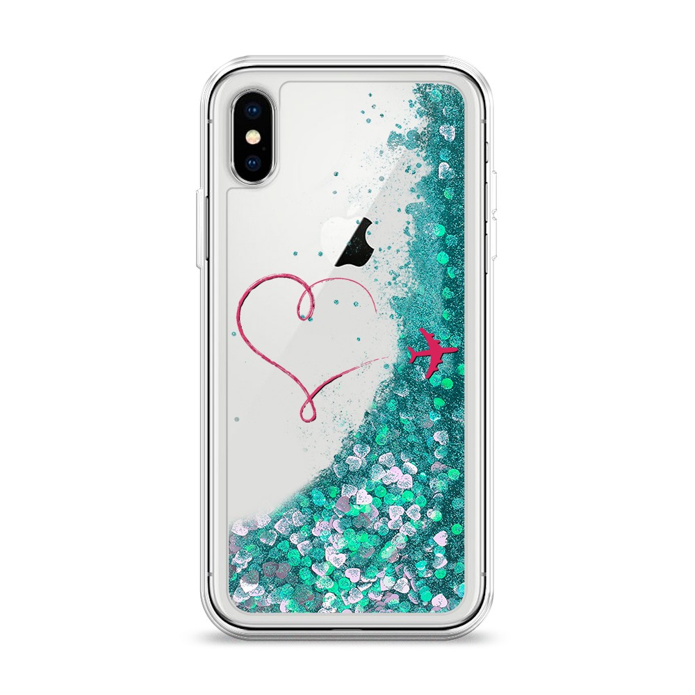

Жидкий чехол с блестками "Сердце и самолет" на Apple iPhone X (10), 11095-1