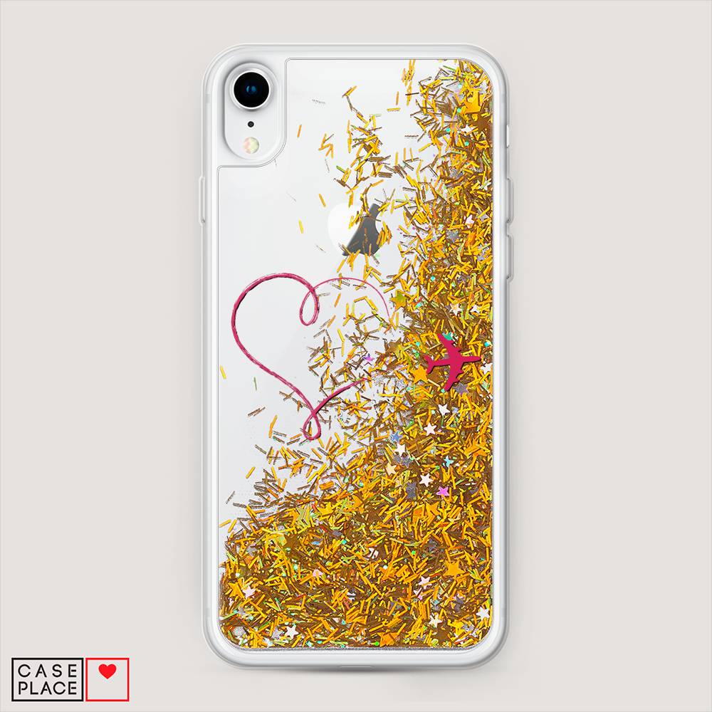 

Жидкий чехол с блестками "Сердце и самолет" на Apple iPhone XR (10R), 12090-1