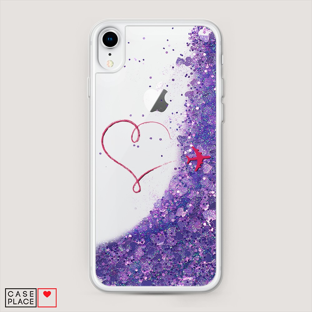 

Жидкий чехол с блестками "Сердце и самолет" на Apple iPhone XR (10R), 12092-1