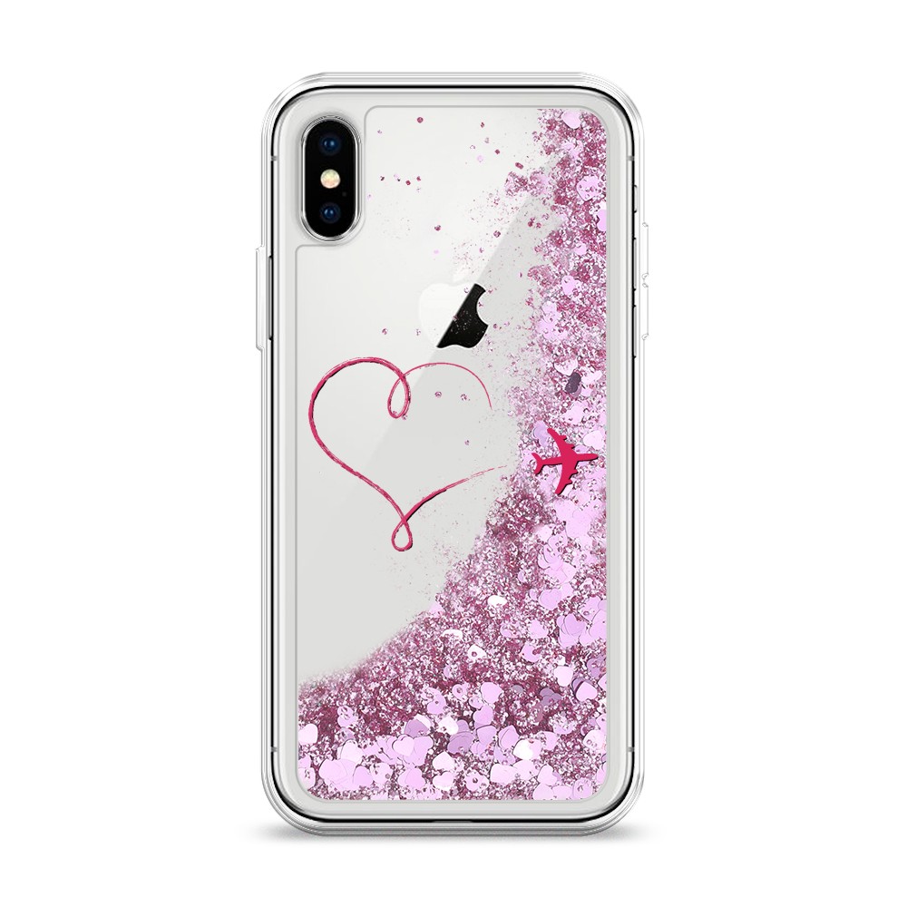 

Жидкий чехол с блестками "Сердце и самолет" на Apple iPhone XS (10S), 11894-1