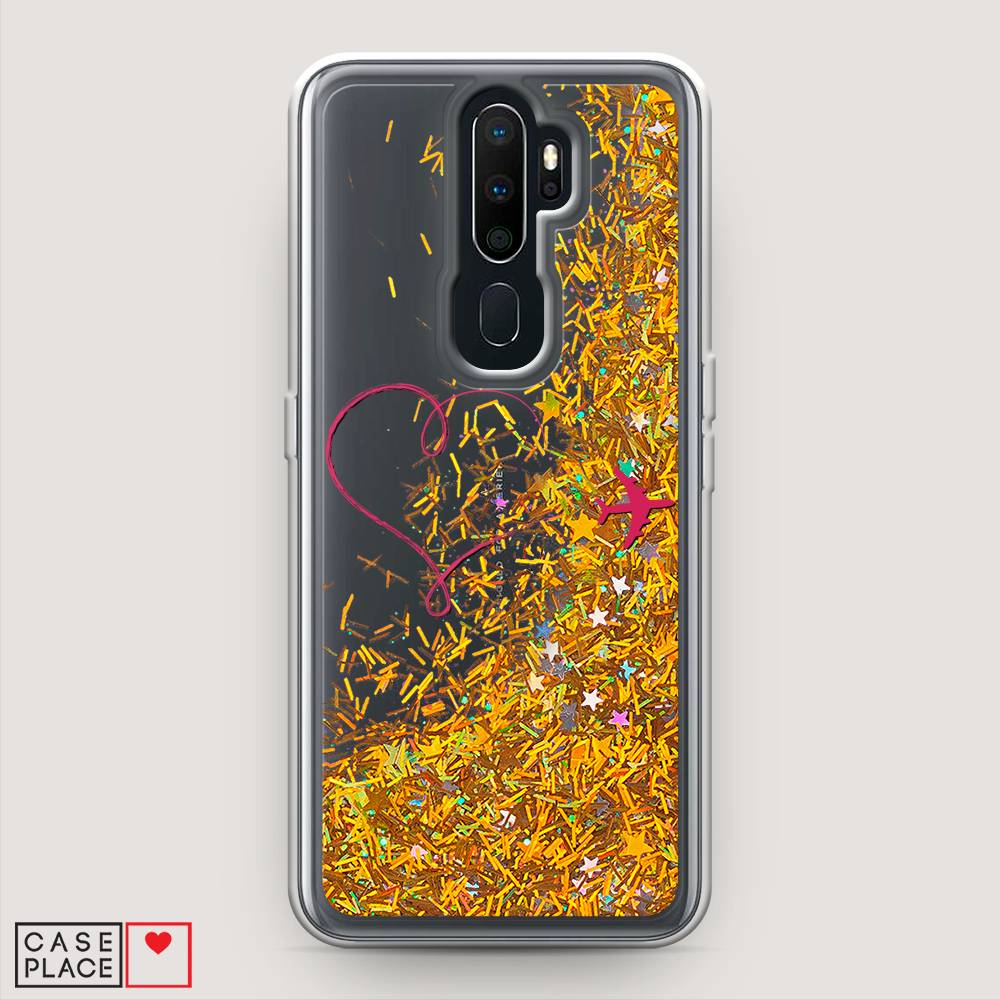 

Жидкий чехол с блестками "Сердце и самолет" на Oppo A5 (2020), 251390-1
