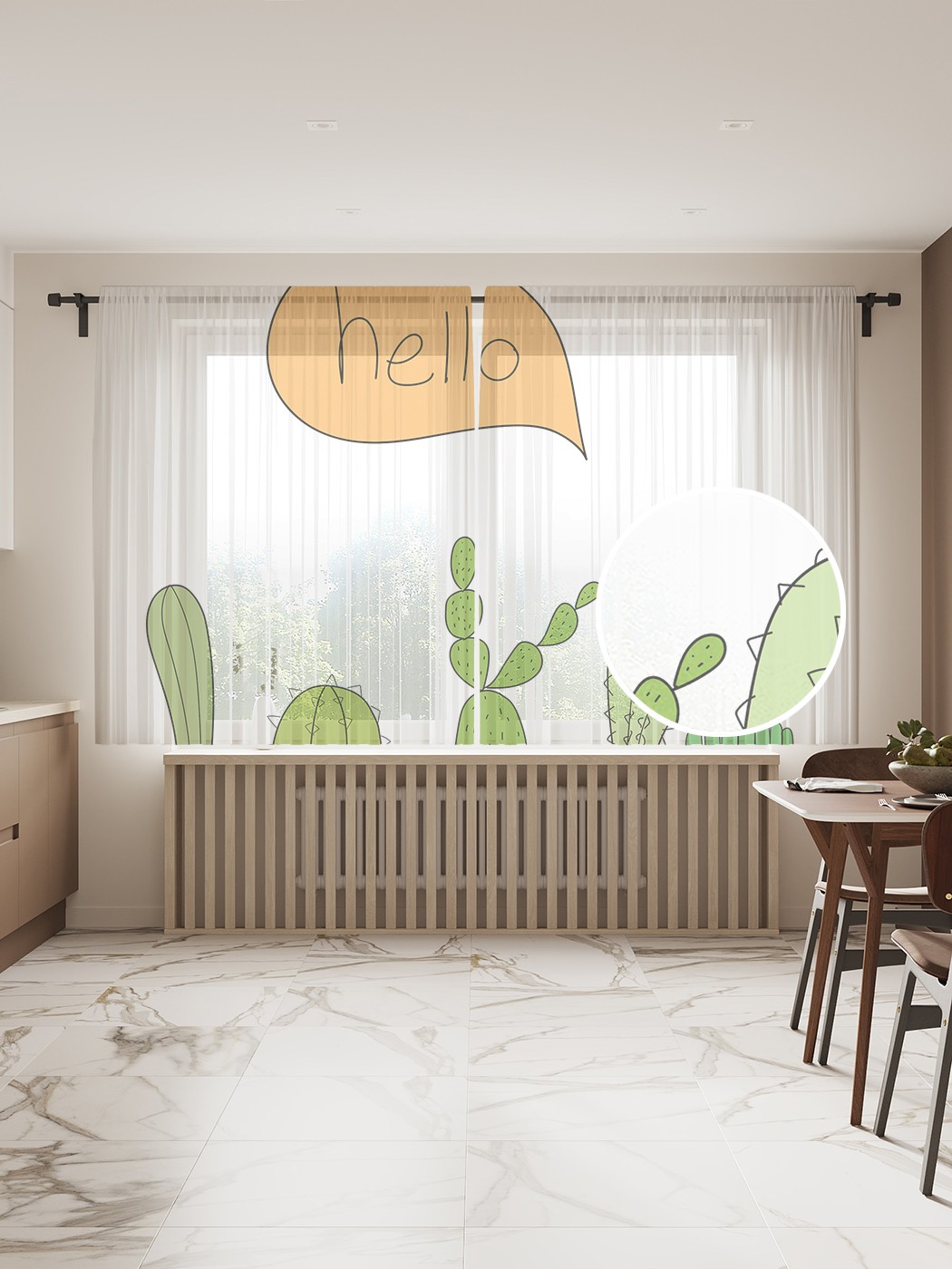 

Фототюль JoyArty "Кактусовое приветствие" 145x180см, 2 полотна, лента, 50 крючков, Кактусовое приветствие