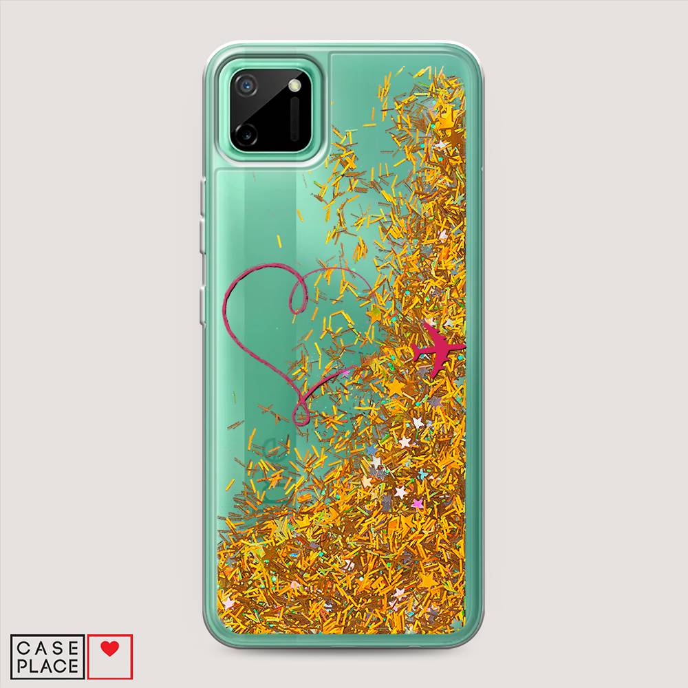 

Жидкий чехол с блестками "Сердце и самолет" на Realme C11, 253890-1