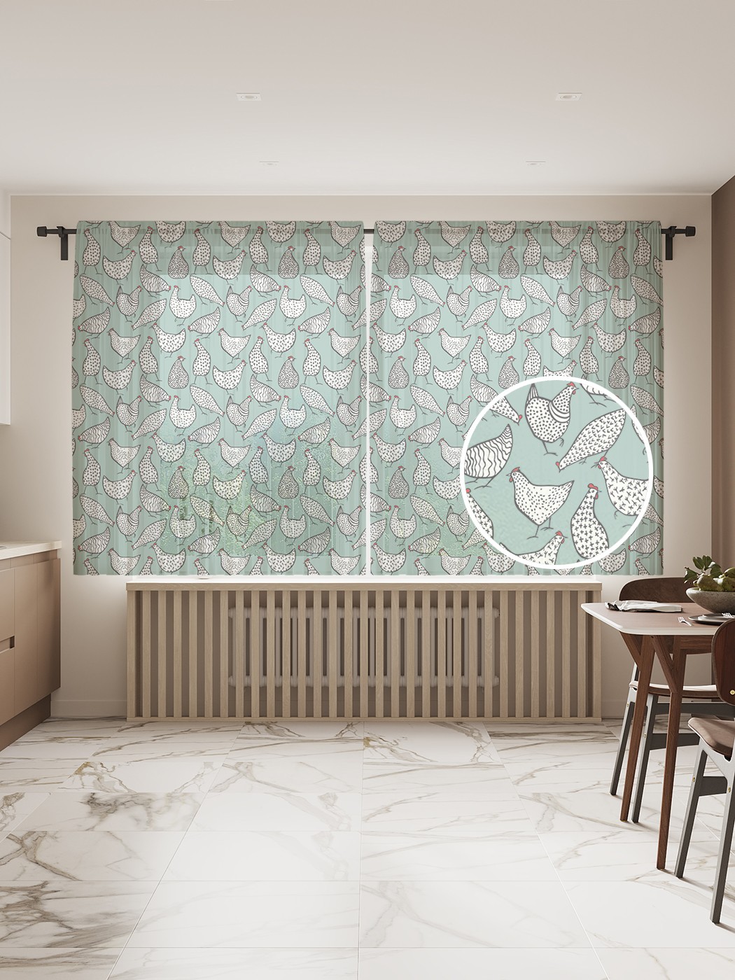 

Фототюль JoyArty "Курочки-рябы", 145x180 см (2 полотна со шторной лентой + 50 крючков), Курочки-рябы