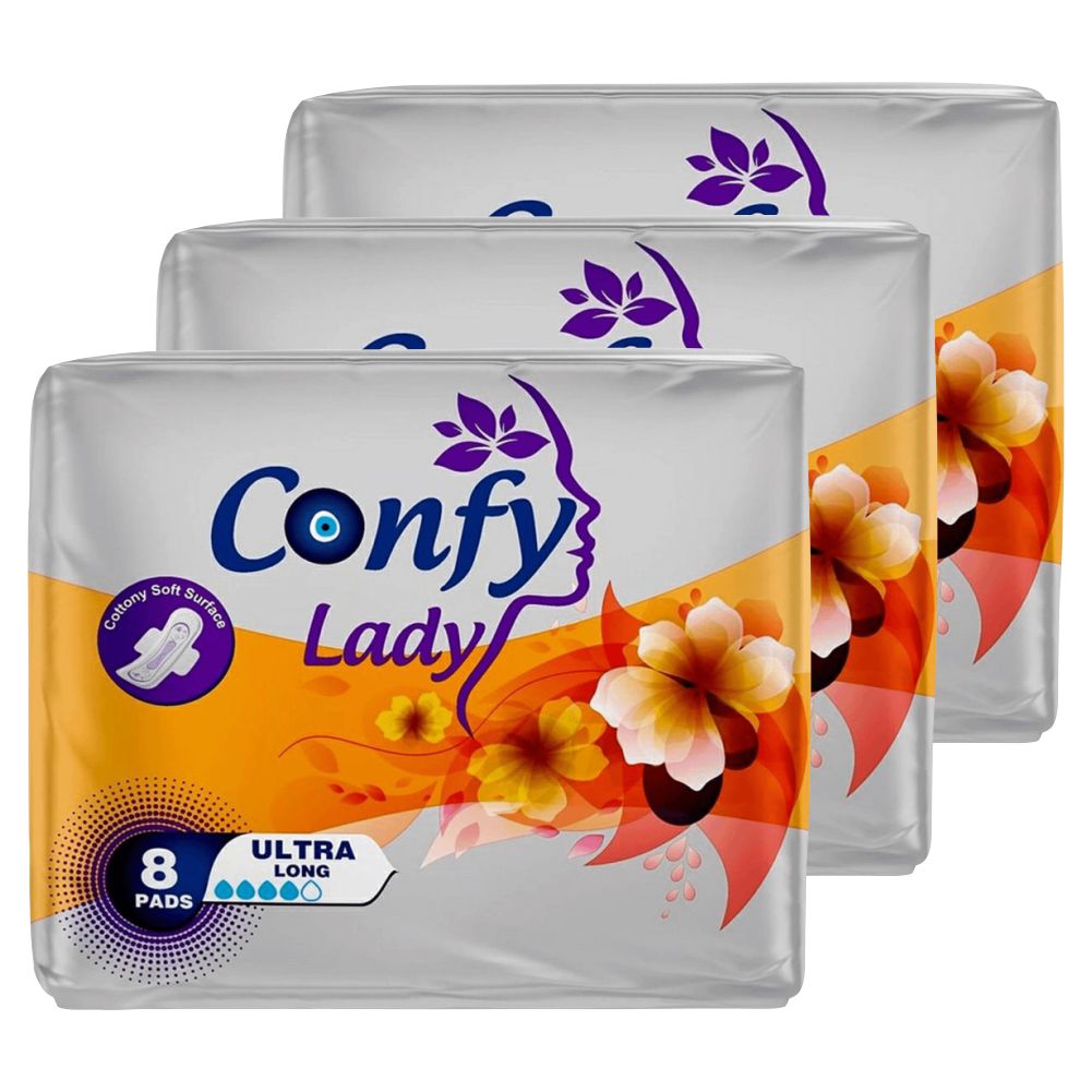 Гигиенические прокладки Confy Lady Ultra Long женские 4 капли, 3 упаковки по 8 шт прокладки ежедневные organic people lady power ultra classic 1 капля 52 шт