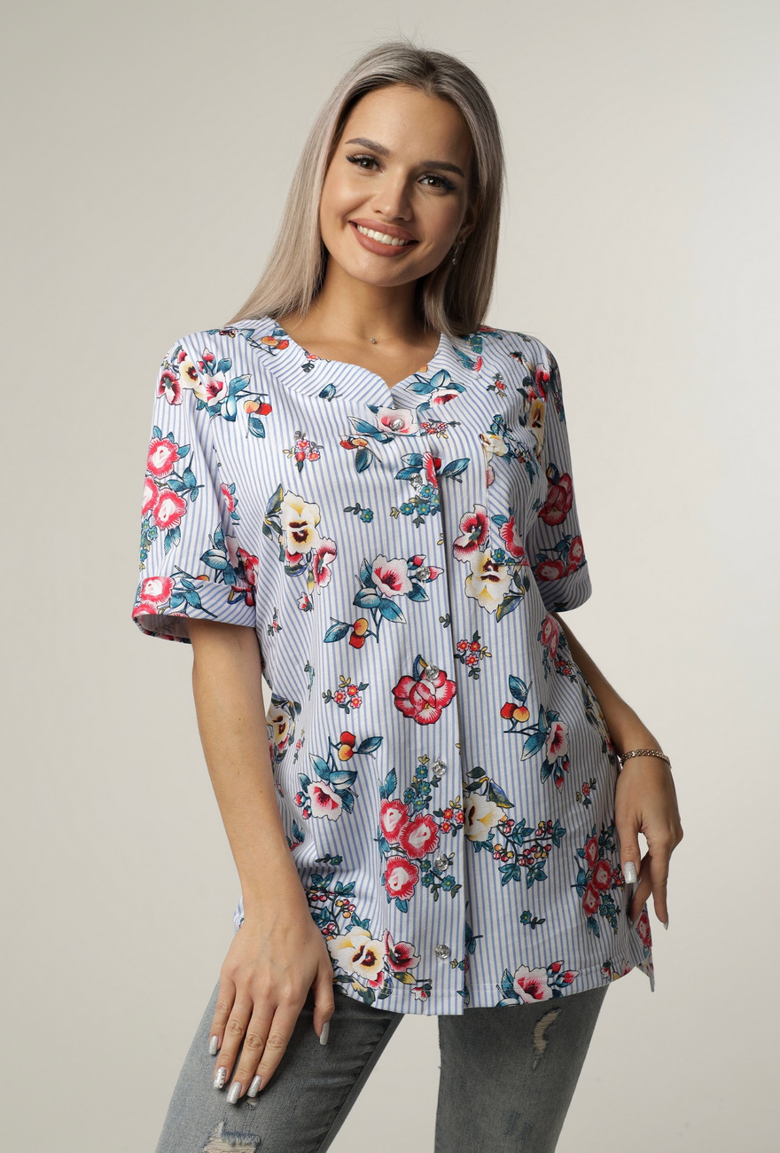 Блуза женская Elenatex Бж-70 синяя 52 RU