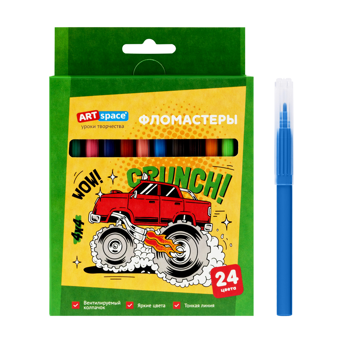 Фломастеры ArtSpace Машинки 24цв картон смываемые европодвес 647₽