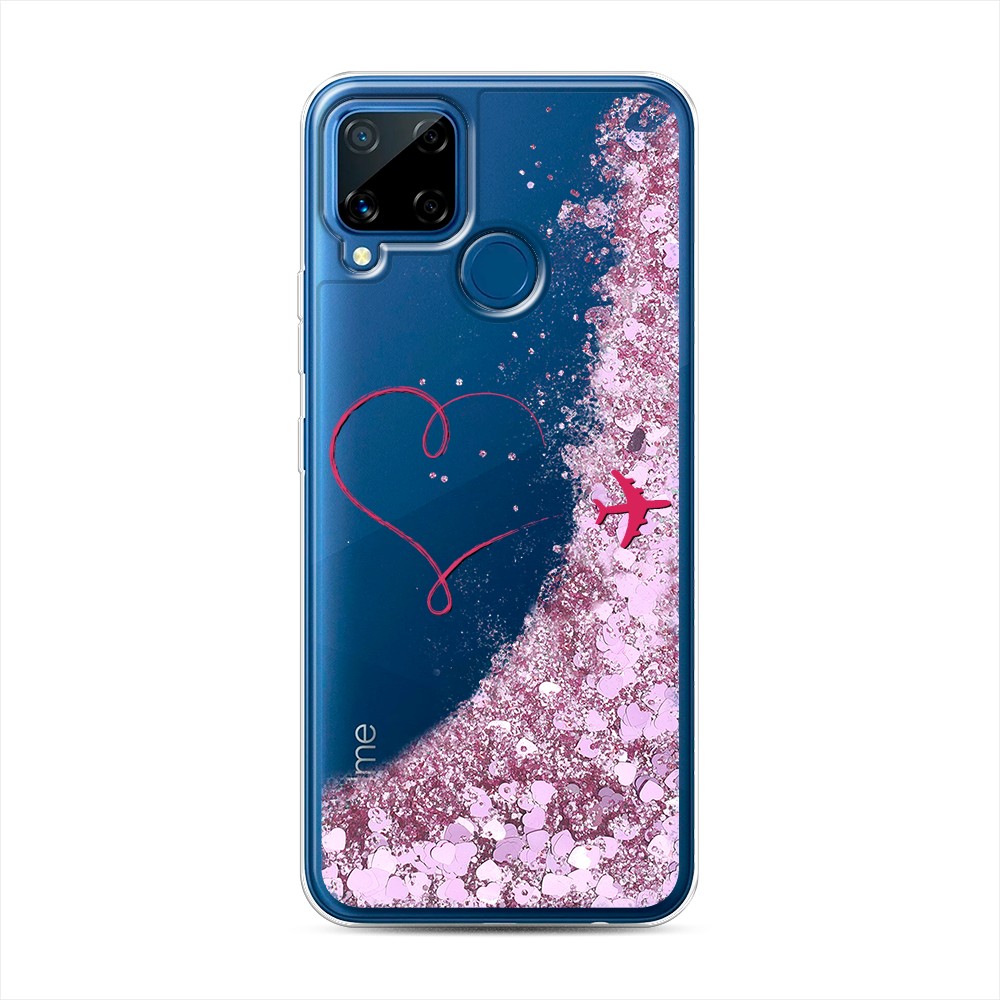 

Жидкий чехол с блестками "Сердце и самолет" на Realme C15, 255094-1