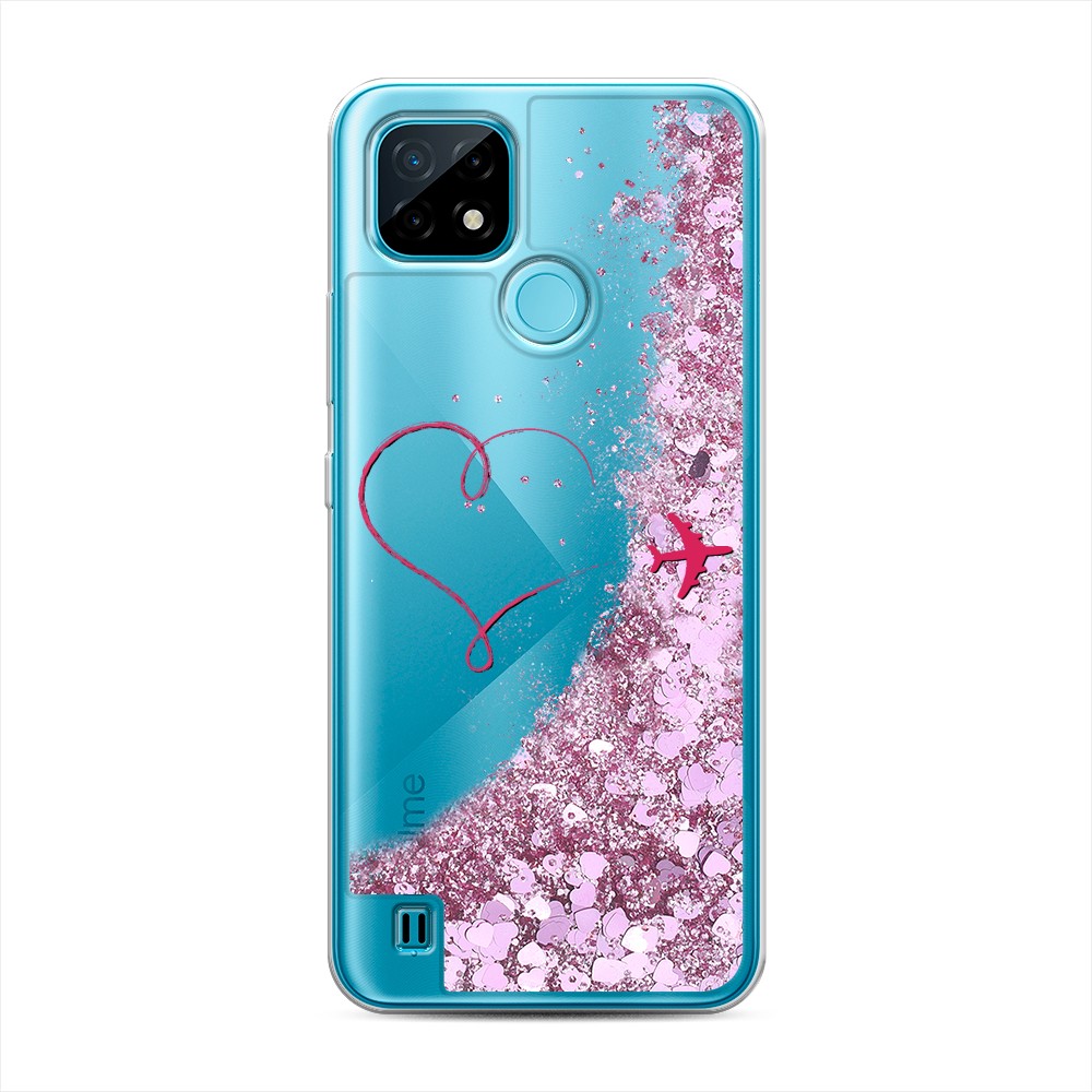 

Жидкий чехол с блестками "Сердце и самолет" на Realme C21, 254994-1