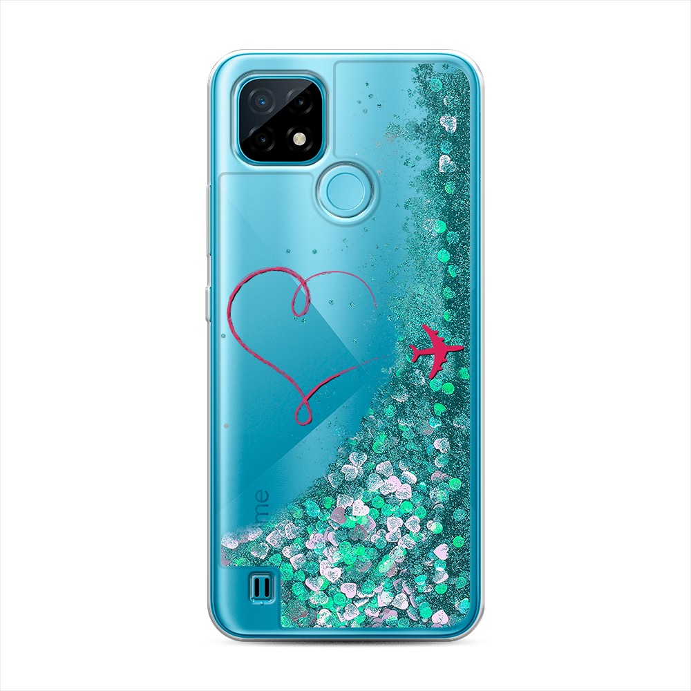 

Жидкий чехол с блестками "Сердце и самолет" на Realme C21