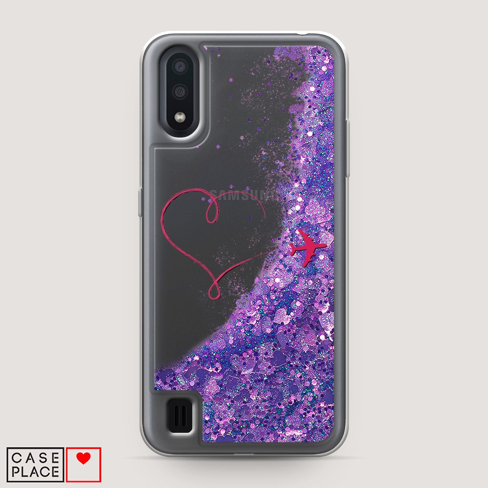

Жидкий чехол с блестками "Сердце и самолет" на Samsung Galaxy A01, 29592-1