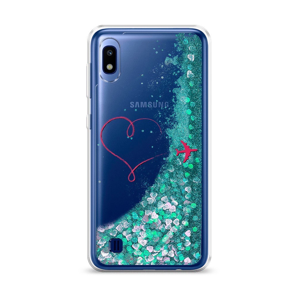 

Жидкий чехол с блестками "Сердце и самолет" на Samsung Galaxy A10