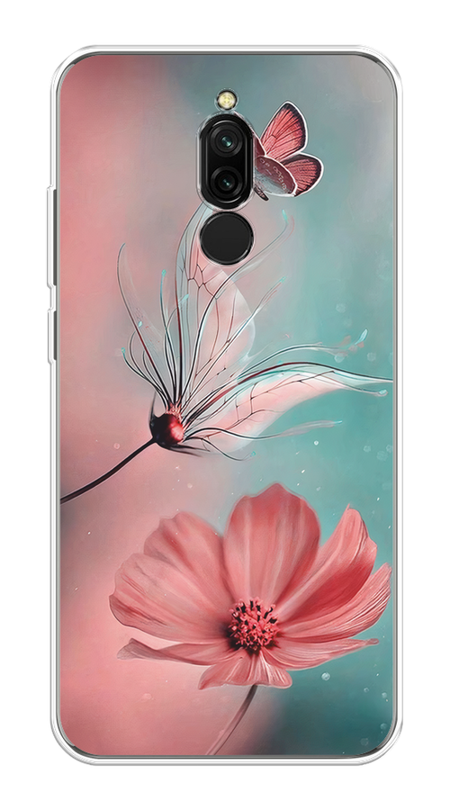 

Чехол на Xiaomi Redmi 8 "Бабочка и цветок", Голубой;розовый, 37150-1