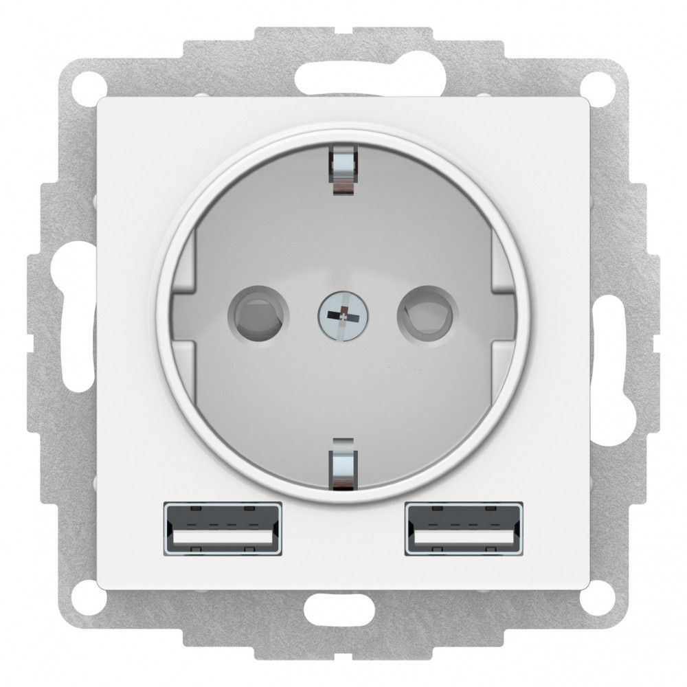 фото Розетка se atlasdesign белая so + usb a+a, 5в/2,4а, 2х5в/1,2а, механизм systeme electric