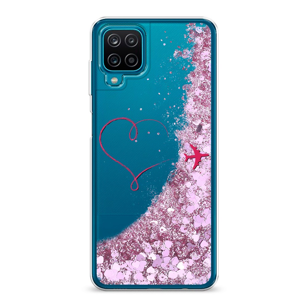

Жидкий чехол с блестками "Сердце и самолет" на Samsung Galaxy A12
