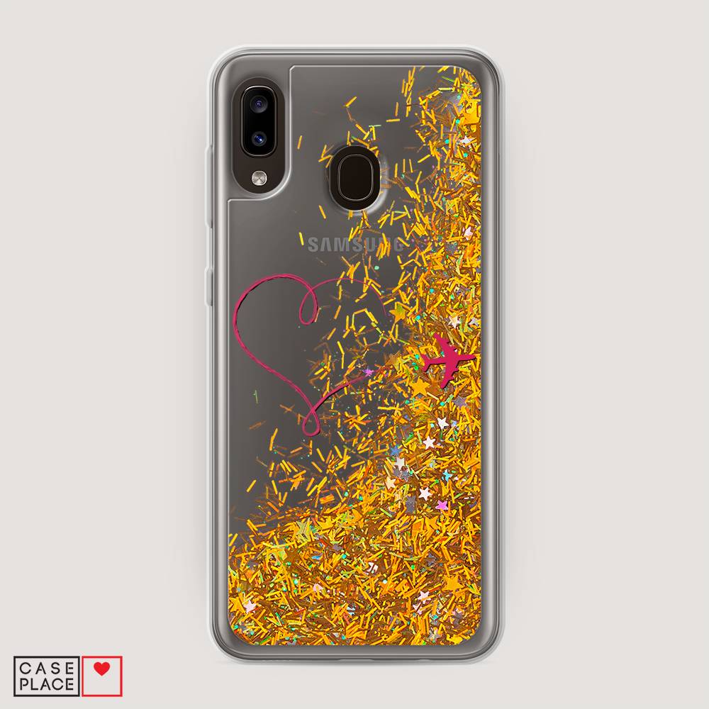 

Жидкий чехол с блестками "Сердце и самолет" на Samsung Galaxy A20, 27690-1