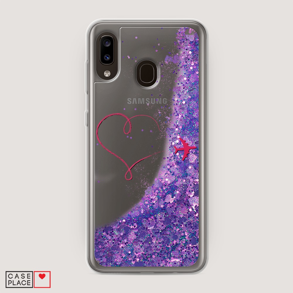 

Жидкий чехол с блестками "Сердце и самолет" на Samsung Galaxy A20, 27692-1
