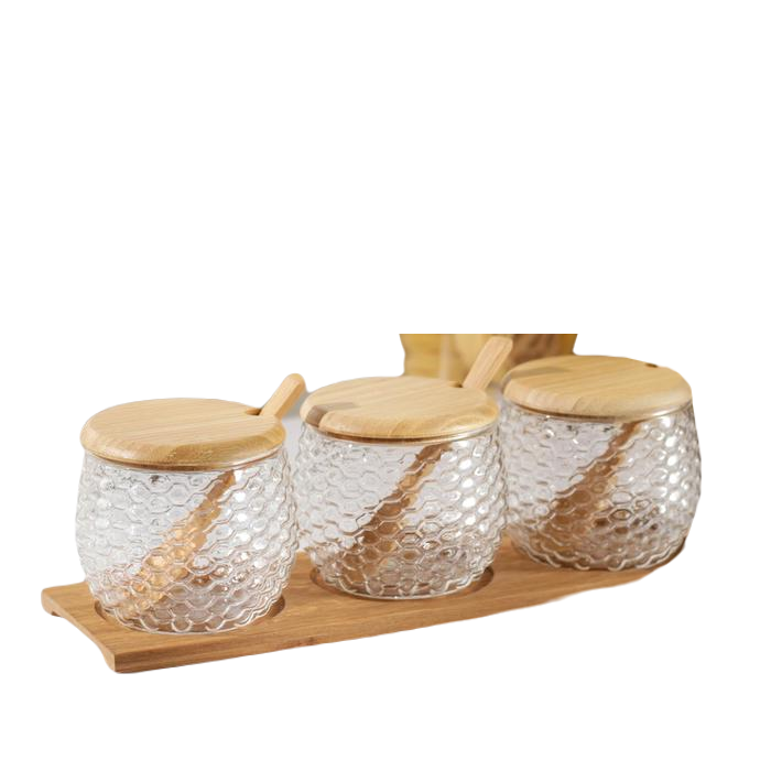 

Набор банок для сыпучих продуктов на деревянной подставке Эко, 300 мл, 3 ложки, 3 шт, Прозрачный
