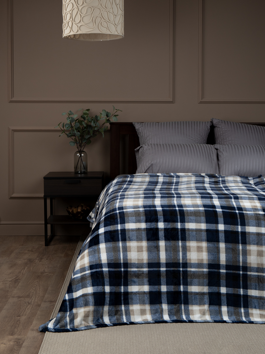 Плед TexRepublic Absolute 140х200 см фланель клетка синий бежевый