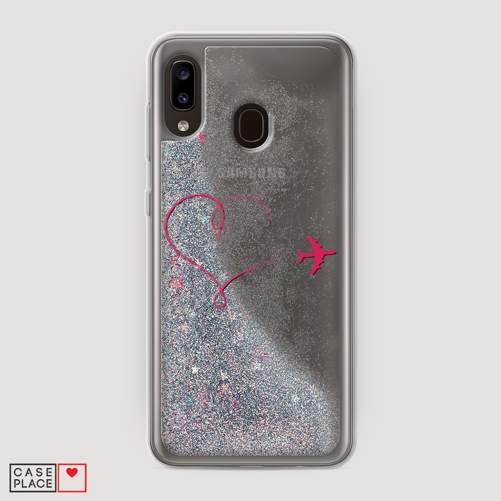 

Жидкий чехол с блестками "Сердце и самолет" на Samsung Galaxy A30, 27591-1