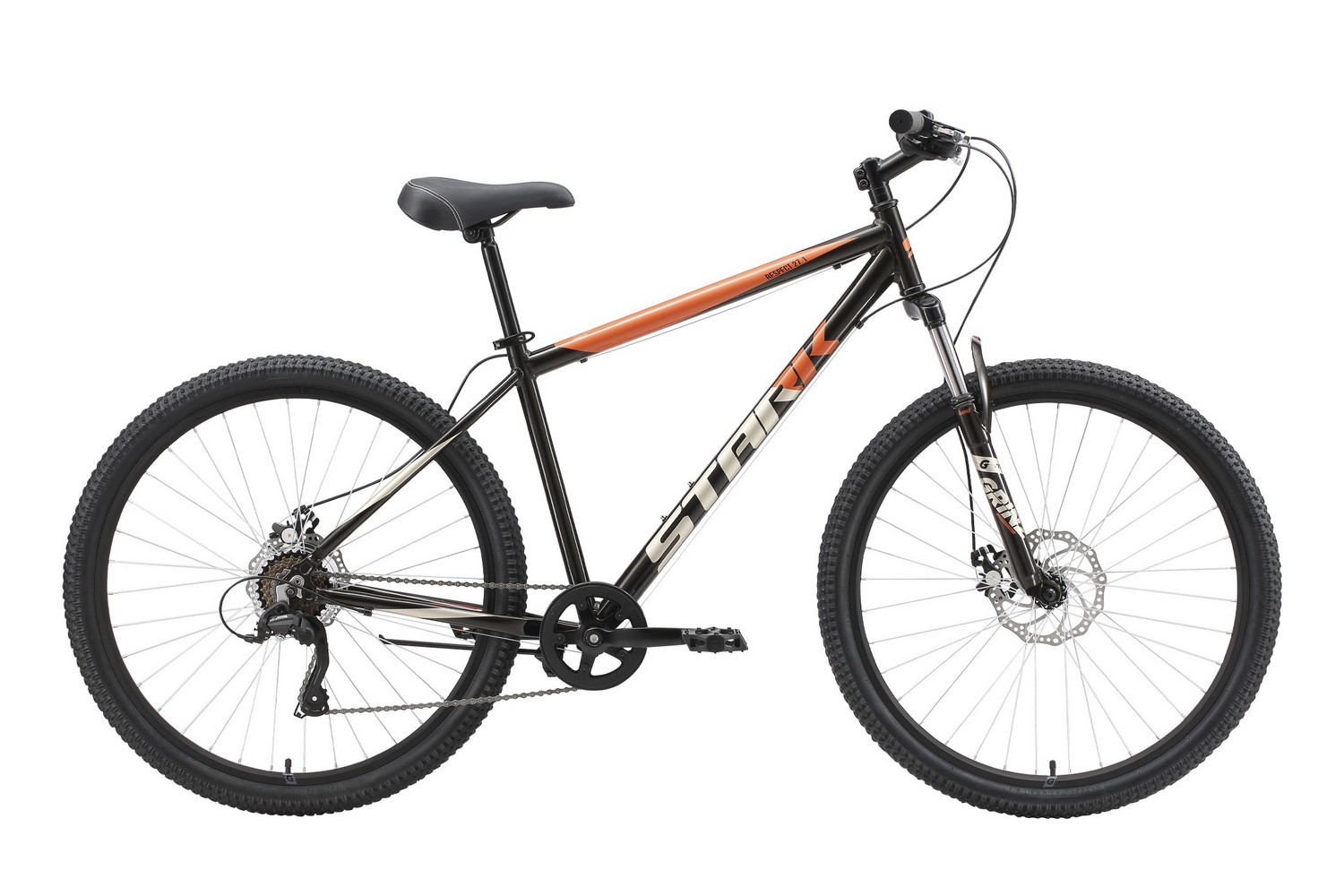 Горный велосипед Stark Respect 27.1 D Microshift, год 2023, Черный-Оранжевый, ростовка 16