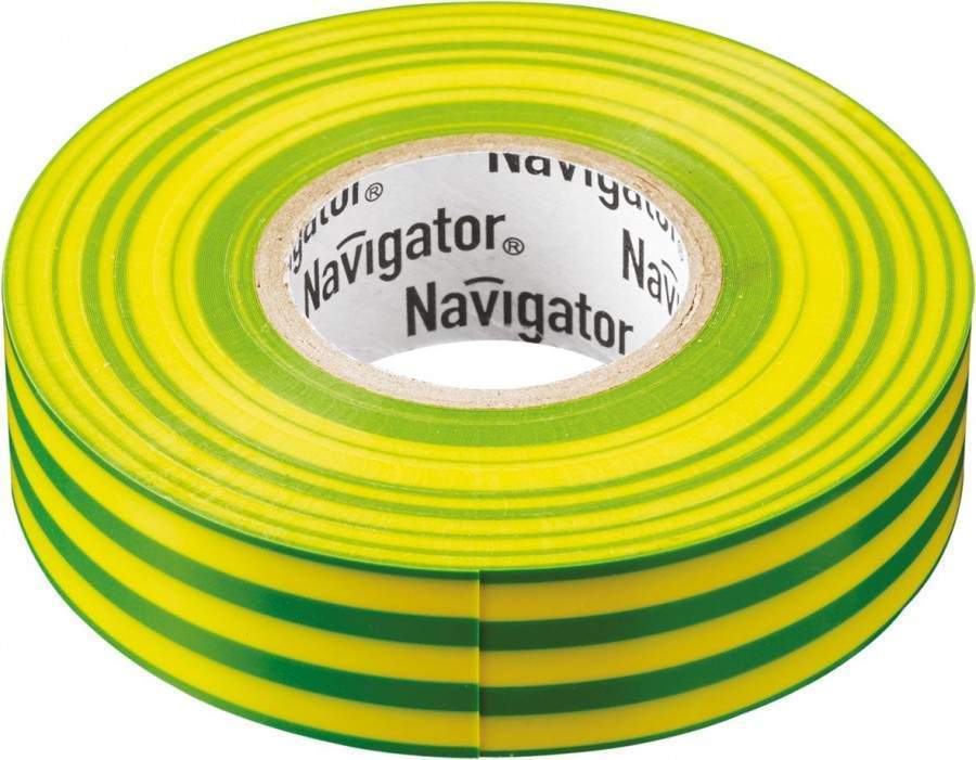 Изолента NAVIGATOR, ПВХ, 15 мм х 20 м., арт. 380476 желто-зеленый - (10 шт.)