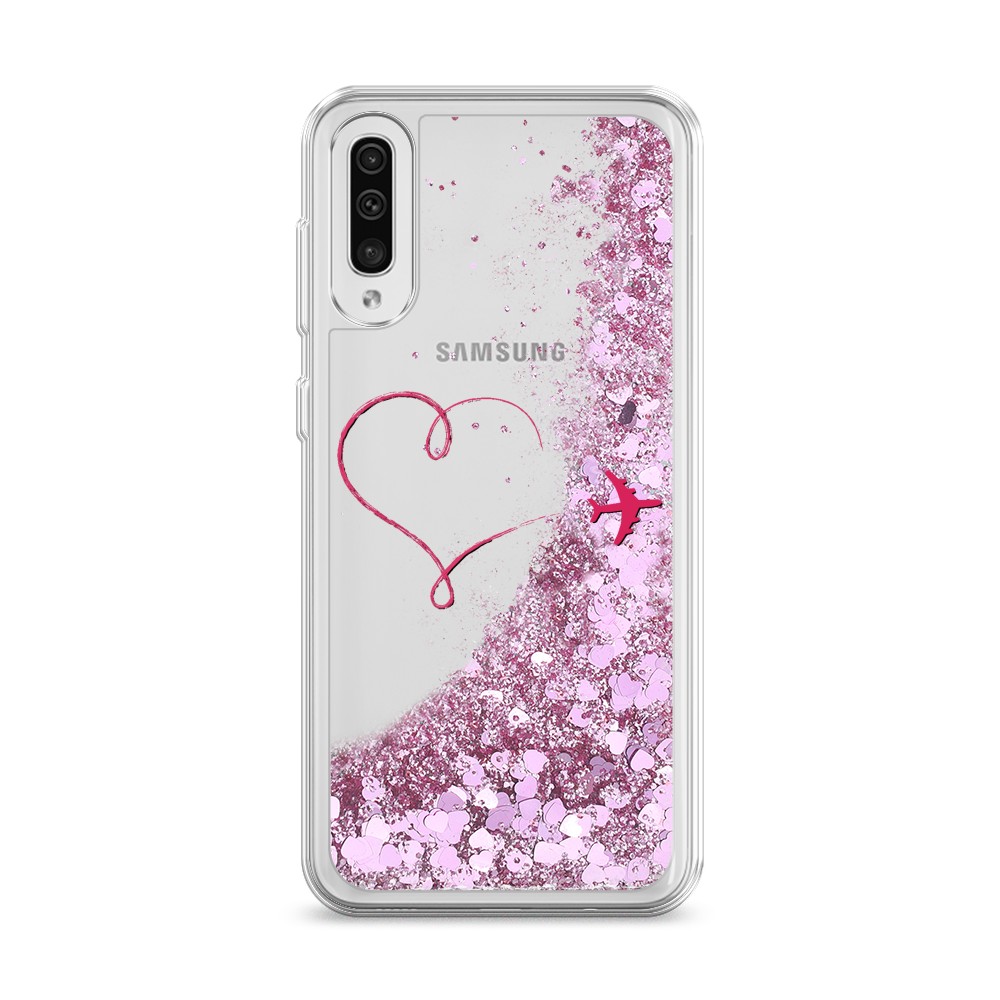 

Жидкий чехол с блестками "Сердце и самолет" на Samsung Galaxy A30s