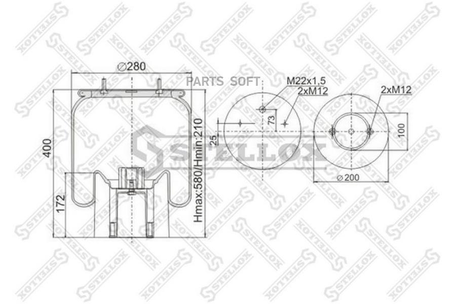 90-41572-Sx пневмоподушка Со Стак. 2Шп.m12смещ.25. 1Отв.штуц.m22. Поршень Пластик 2 Отв.m1