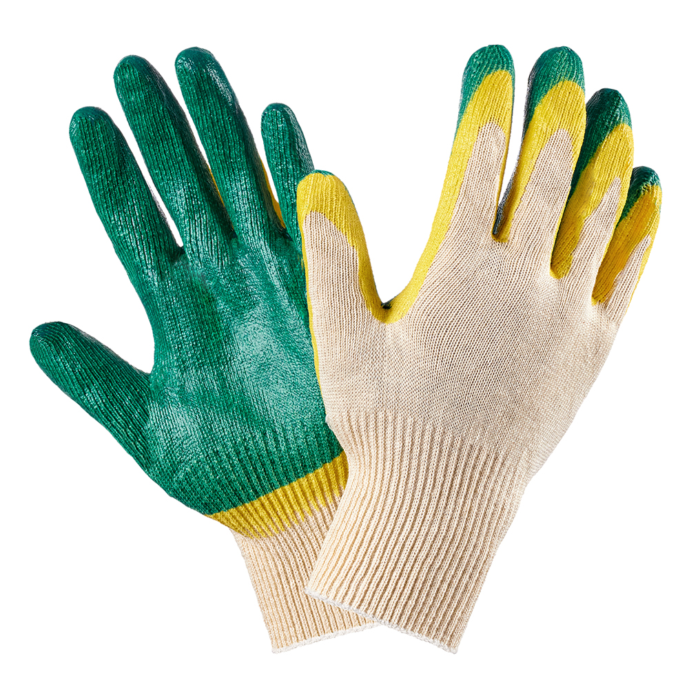 Перчатки рабочие хлопчатобумажные с латексным покрытием зеленые