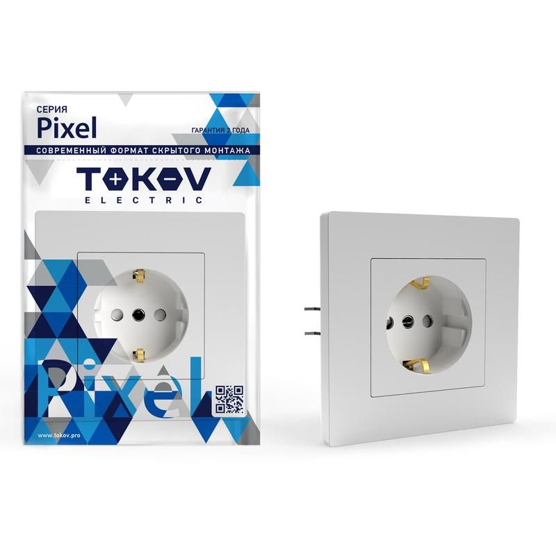 фото Розетка 1-м сп pixel 16а ip20 с заземл. защ. шторки в сборе бел. tokov electric tke-px-r1f