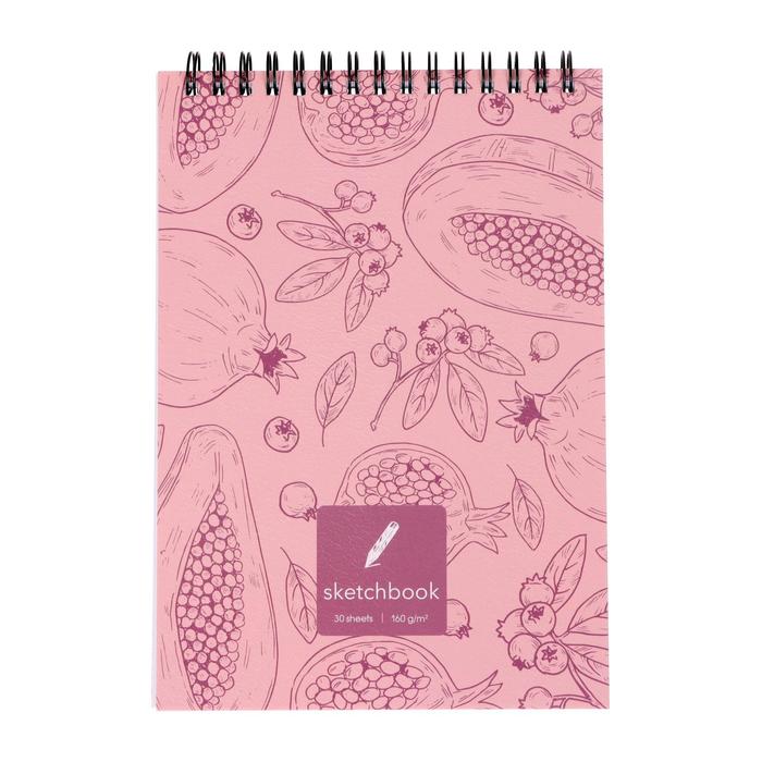 

Скетчбук А5, 30 л на гребне Фруктовые силуэты, тв обл, глянц лам, микроперф, блок 160 г/м²