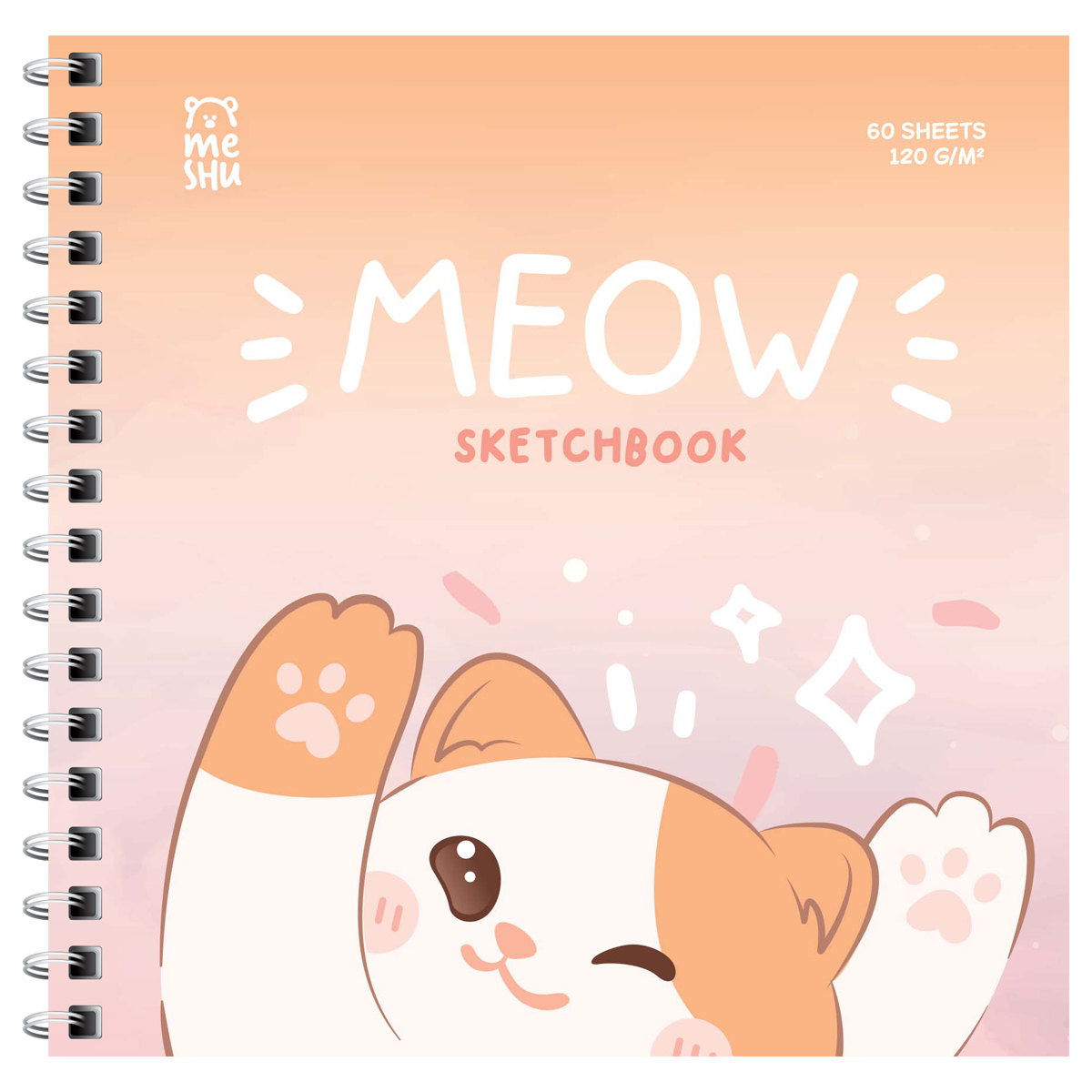 

Скетчбук 60л., 150*150 MESHU "Meow", на гребне, выб. лак, soft-touch, 120г/м2